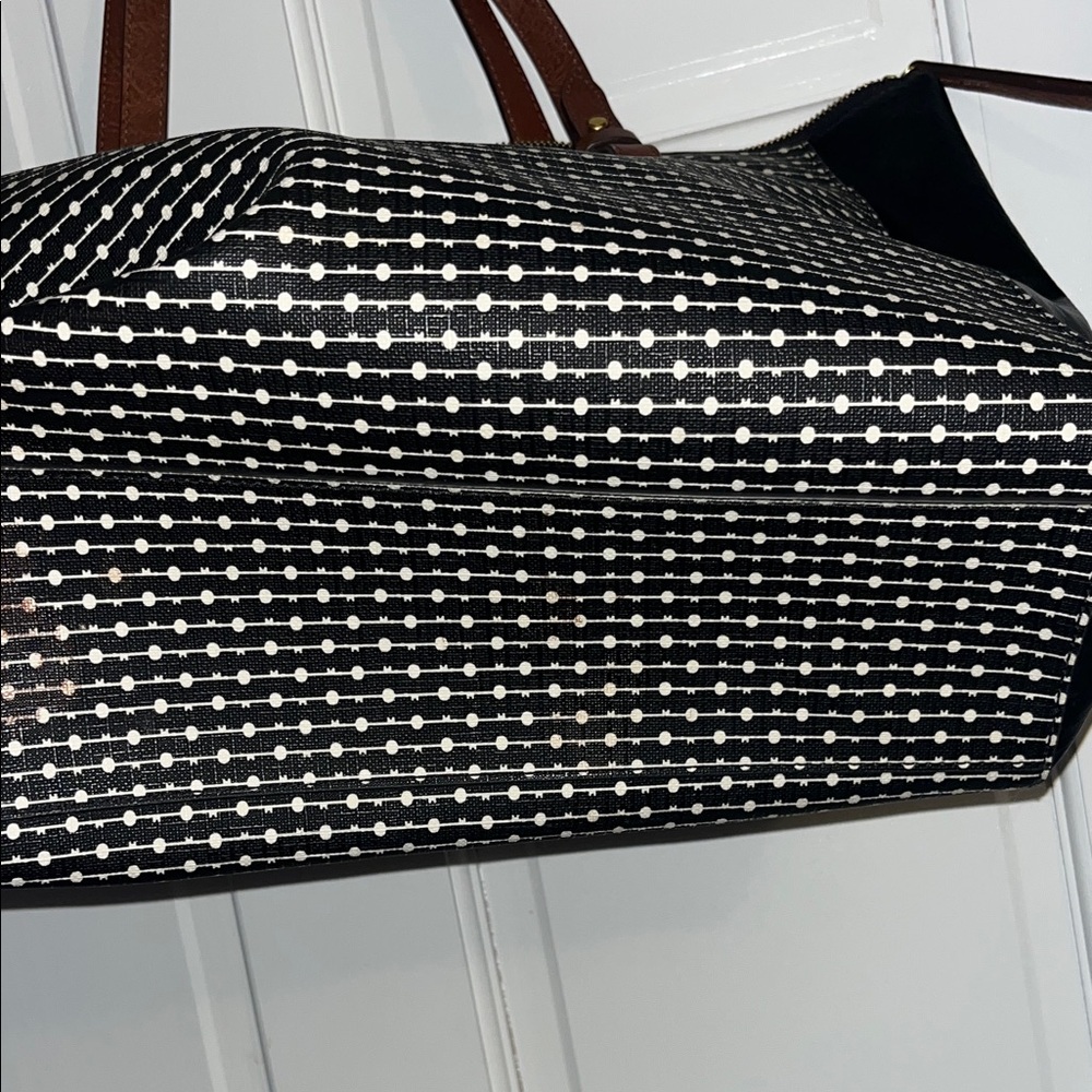 Fossil Rachel Black & White Patterned Tote with Brown Handles - Picture 6 of 7